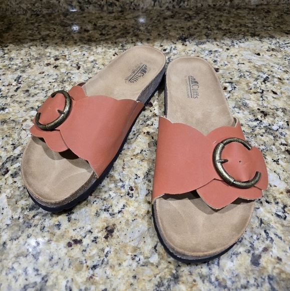 Cliffs By White Mountain Rust Orange Buckle Leather Slide Sandals Womens Size 10 - Picture 1 of 6